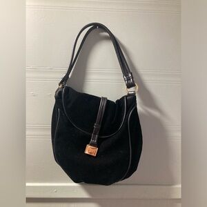Chaps Elegant Black Velvet Shoulder Bag with Gold Accents
